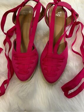 crown & ivy Hot Pink Lace-Up Espadrille Flats